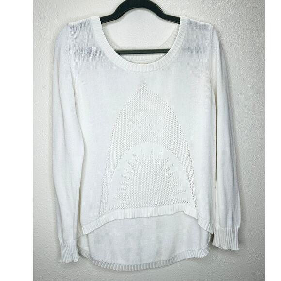 Billabong White Boat Neck High Low Shark Knit Pattern Sweater M - Picture 2 of 16